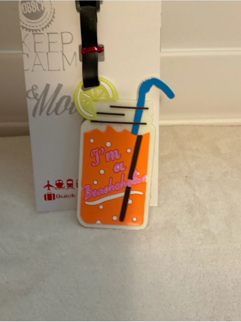Orange Silicone Beverage Luggage Tag with Black Strap